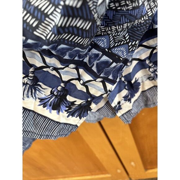 Saks Fifth Avenue Men Short Sleeve Button Shirt  2X Blue Tassel Print Silk - Picture 10 of 14